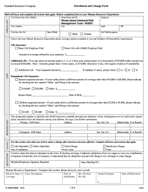 Standard Insurance Enrollment and Change Form