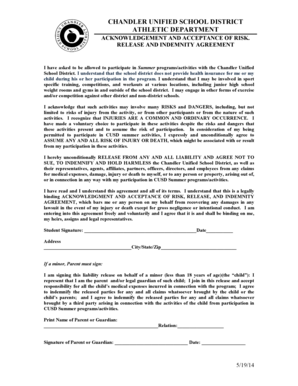 Chandler Unified School District Athletic Risk Release Form