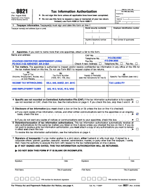 IRS Form 8821 Tax Information Authorization