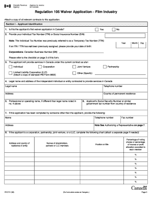 Regulation 105 Waiver Application – Film Industry