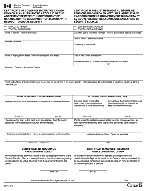 Certificate of Coverage Under Canada-Jamaica Social Security Agreement