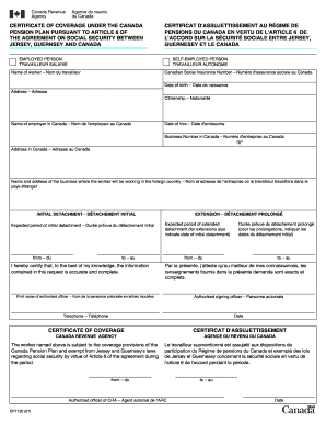 Certificate of Coverage Under Canada Pension Plan