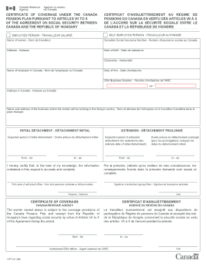 Canada Hungary Social Security Certificate of Coverage