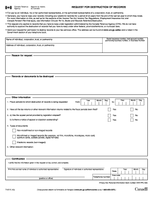 Request for Destruction of Records