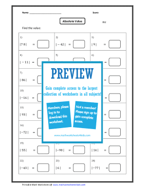 Absolute Value Math Worksheet