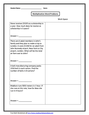 Multiplication Word Problems Worksheet