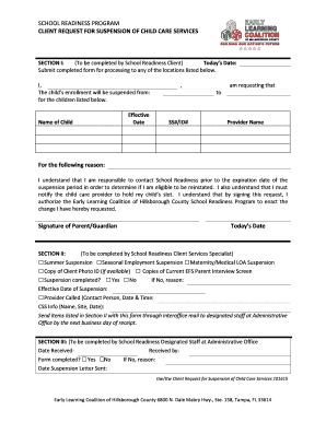 Client Request for Suspension of Child Care Services