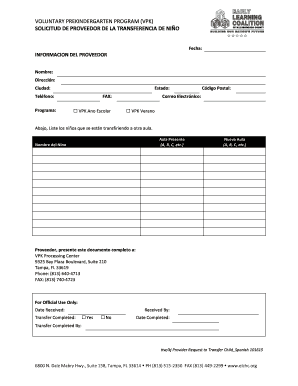 SOLICITUD DE PROVEEDOR DE LA TRANSFERENCIA DE NIÑO