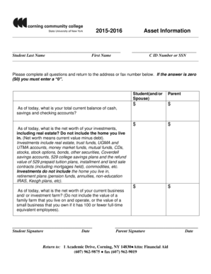 Student Asset Information Form