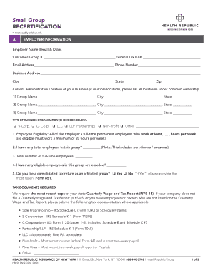 Small Group Recertification Form