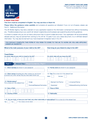 UK Employment Visa Application Form VAF2