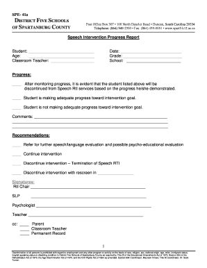 Speech Intervention Progress Report