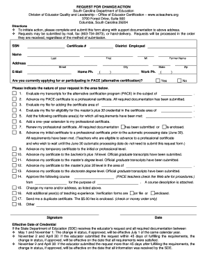 South Carolina Educator Certification Request Form