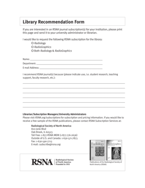 Library Recommendation Form for RSNA Journals