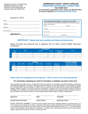 Henderson County Watercraft Listing Form