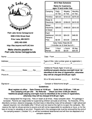 Fish Lake Acres Campground Reservation Form