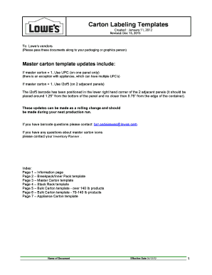 Lowe's Carton Labeling Templates