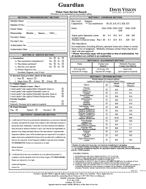 Guardian Vision Care Service Record