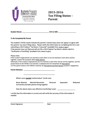 FAFSA Parent Tax Filing Status Verification Form