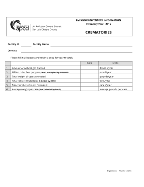 Emissions Inventory Form for Crematories