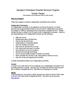 Georgia Vendor Packet for Participant Directed Services