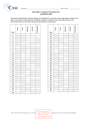 Descriptive Analysis Worksheet for Antonyms