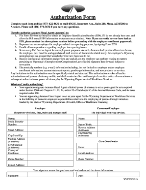 Wyoming Employer Authorization Form