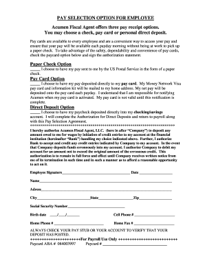 Employee Pay Selection Agreement
