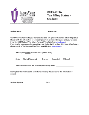 Student Tax Filing Status Verification Form