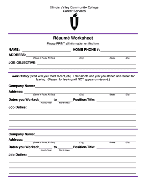 Résumé Worksheet