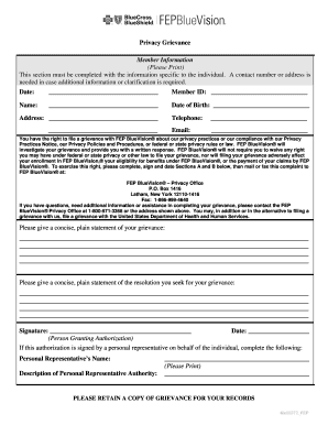 FEP BlueVision Privacy Grievance Form