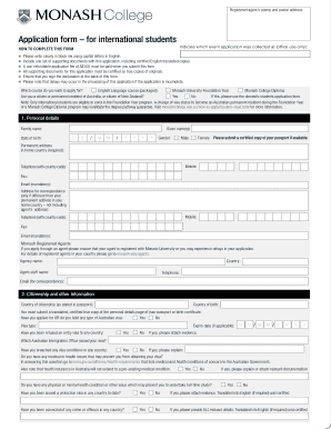 Monash University International Student Application Form