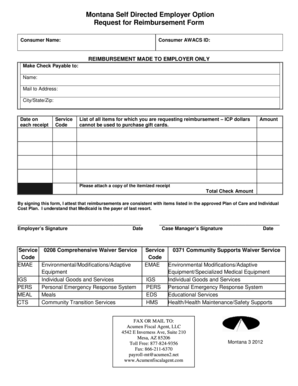 Montana Self Directed Employer Reimbursement Form