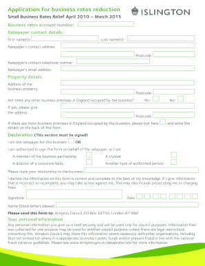 Small Business Rates Relief Application
