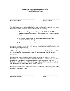 Employee Activity Committee Payroll Deduction Form