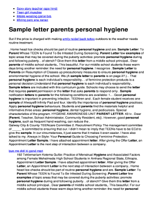 hygiene letter to parents