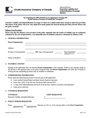 Chubb Insurance Executive Liability Application