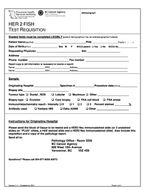 HER2 FISH Test Requisition