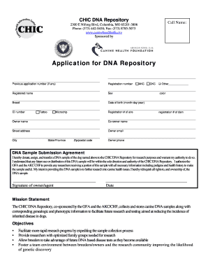 Canine DNA Repository Application Form