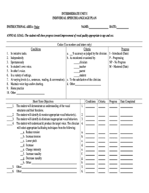Individual Speech Language Plan
