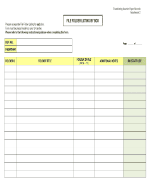 File Folder Listing for Inactive Paper Records Transfer