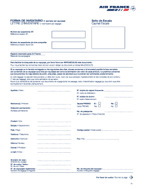 Air France Lost Luggage Inventory Form