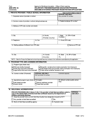 Florida VPK Provider Registration Application