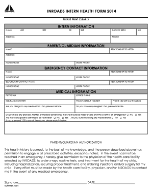 INROADS Intern Health Form 2014