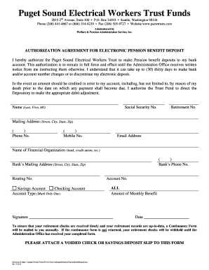 Authorization Agreement for Electronic Pension Benefit Deposit