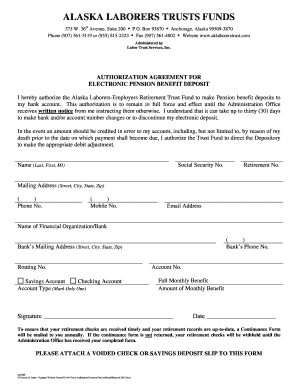 Authorization Agreement for Electronic Pension Benefit Deposit