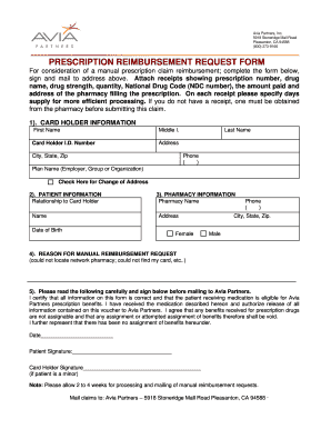 Prescription Reimbursement Request Form