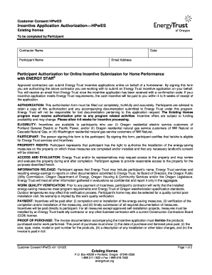 Customer Consent HPwES Incentive Application Authorization