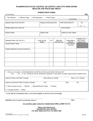 Washington State Employee Health and Welfare Trust Enrollment Form