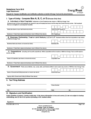 Form W-9 Substitute for Energy Trust